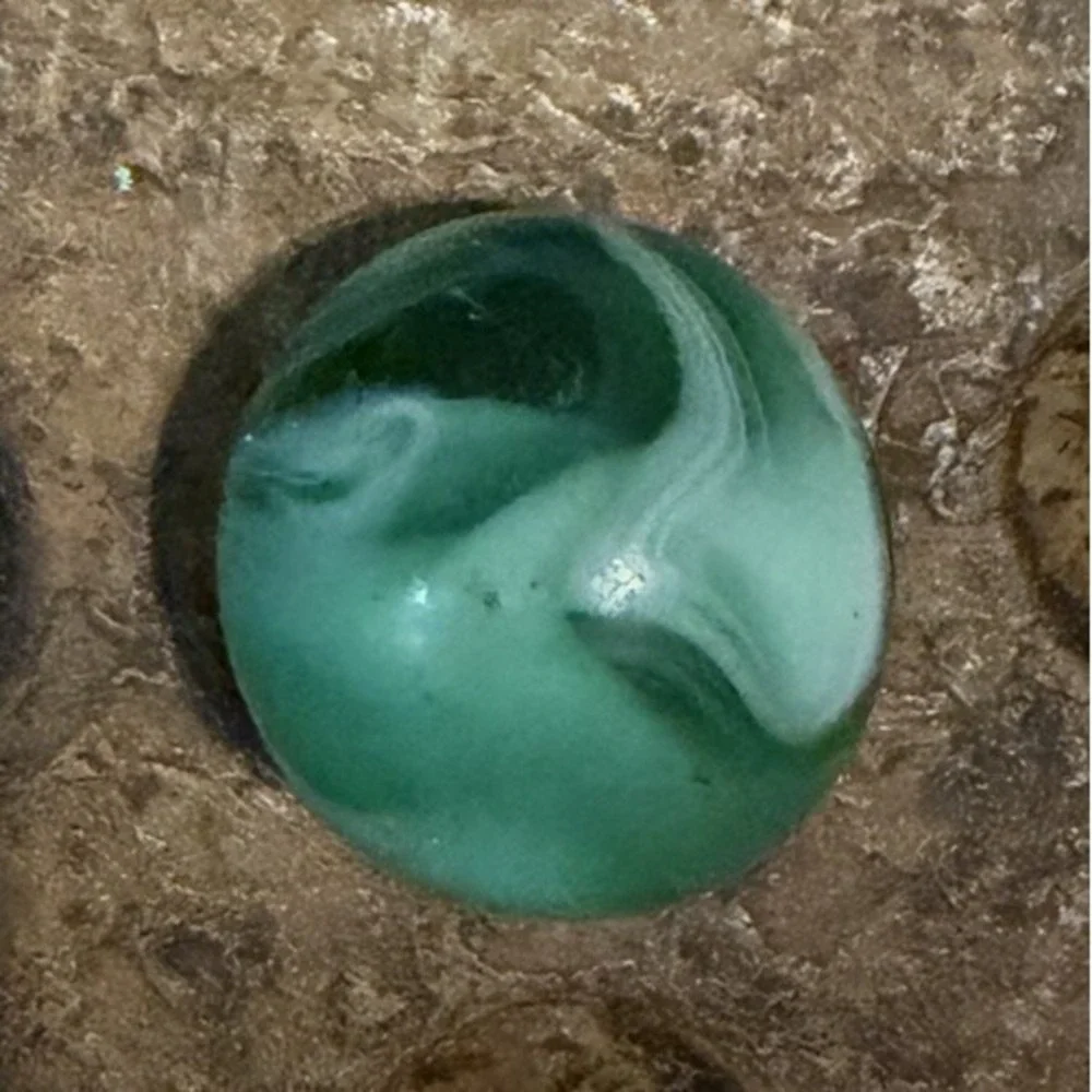 Vintage Akro Agate Green White Prize Name Corkscrew Marble 0.65